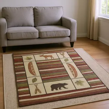 9' X 12' Brown Beige And Rust Animal Print Washable Area Rug With UV Protection