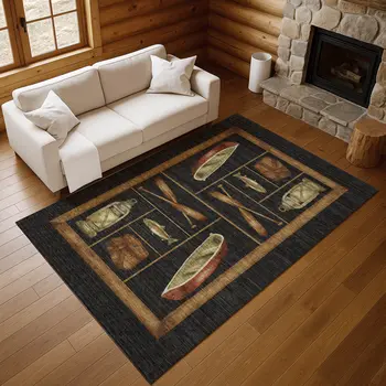 3' X 5' Midnight Brown And Rust Nautical Washable Area Rug With UV Protection
