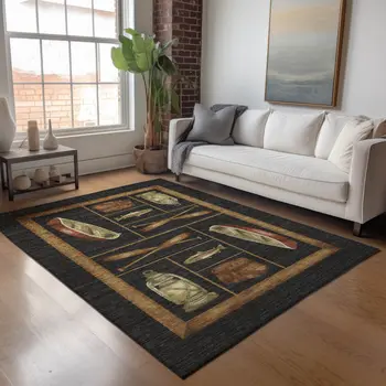 5' X 8' Midnight Brown And Rust Nautical Washable Area Rug With UV Protection