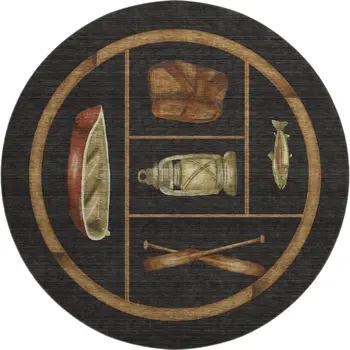 8' Midnight Brown And Rust Nautical Washable Round Rug With UV Protection