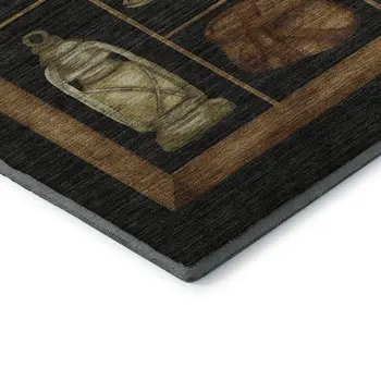 8' Midnight Brown And Rust Nautical Washable Round Rug With UV Protection