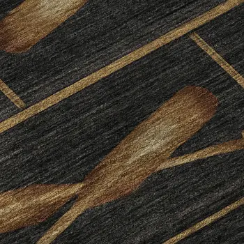 8' Midnight Brown And Rust Nautical Washable Round Rug With UV Protection