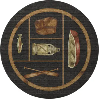 8' Midnight Brown And Rust Nautical Washable Round Rug With UV Protection