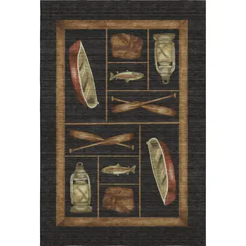 10' X 14' Midnight Brown And Rust Nautical Washable Area Rug With UV Protection