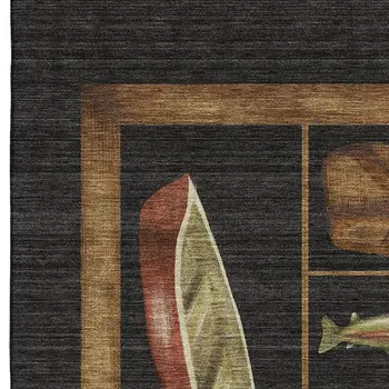 10' X 14' Midnight Brown And Rust Nautical Washable Area Rug With UV Protection