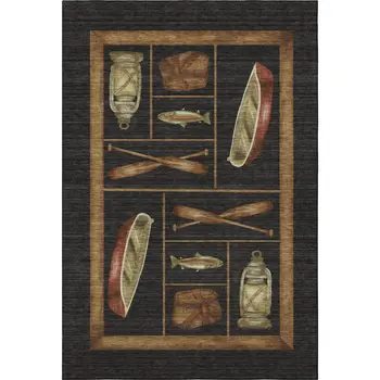 10' X 14' Midnight Brown And Rust Nautical Washable Area Rug With UV Protection