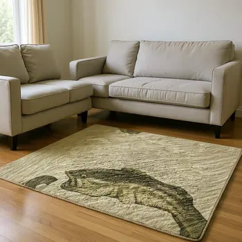 5' X 8' Khaki Beige And Green Nautical Washable Area Rug With UV Protection