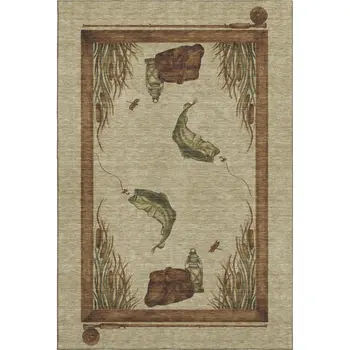 8' X 10' Khaki Beige And Green Nautical Washable Area Rug With UV Protection