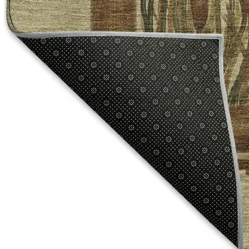 9' X 12' Khaki Beige And Green Nautical Washable Area Rug With UV Protection