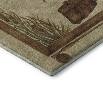9' X 12' Khaki Beige And Green Nautical Washable Area Rug With UV Protection