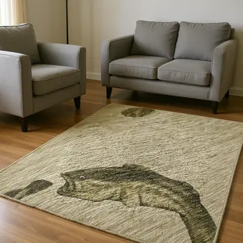10' X 14' Khaki Beige And Green Nautical Washable Area Rug With UV Protection