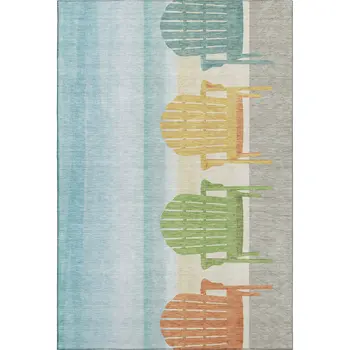 3' X 5' Aqua Green And Orange Nautical Washable Area Rug With UV Protection