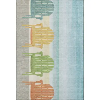 3' X 5' Aqua Green And Orange Nautical Washable Area Rug With UV Protection