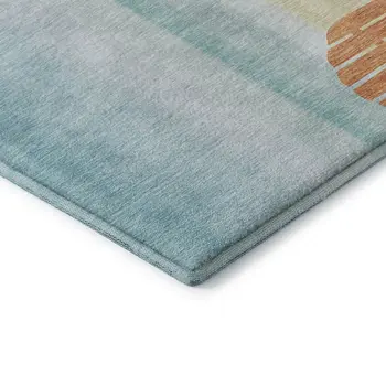 5' X 8' Aqua Green And Orange Nautical Washable Area Rug With UV Protection