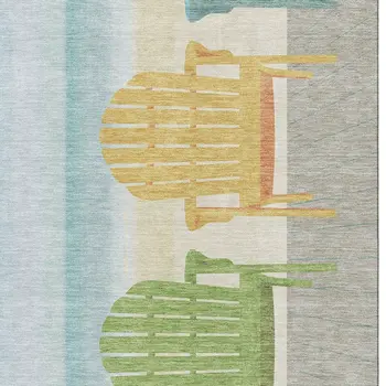 5' X 8' Aqua Green And Orange Nautical Washable Area Rug With UV Protection