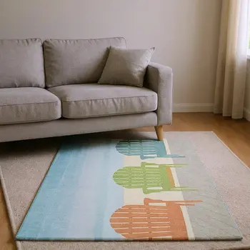 9' X 12' Aqua Green And Orange Nautical Washable Area Rug With UV Protection
