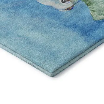 8' X 10' Pacific Blue Emerald And Beige Nautical Washable Area Rug With UV Protection
