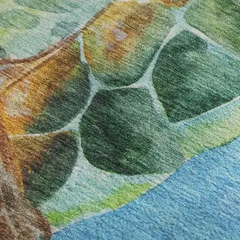 8' X 10' Pacific Blue Emerald And Beige Nautical Washable Area Rug With UV Protection