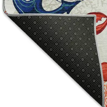 5' X 8' Ivory Red And Blue Nautical Washable Area Rug With UV Protection