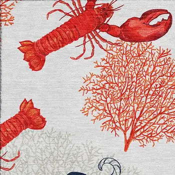 5' X 8' Ivory Red And Blue Nautical Washable Area Rug With UV Protection