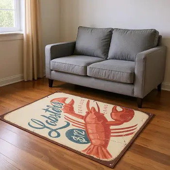 5' X 8' Beige Salmon And Brown Nautical Washable Area Rug With UV Protection