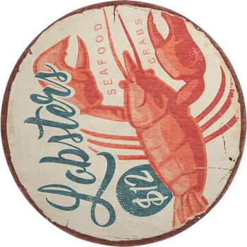 8' Beige Salmon And Brown Nautical Washable Round Rug With UV Protection