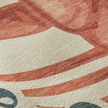 8' Beige Salmon And Brown Nautical Washable Round Rug With UV Protection