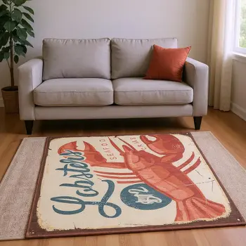8' X 10' Beige Salmon And Brown Nautical Washable Area Rug With UV Protection