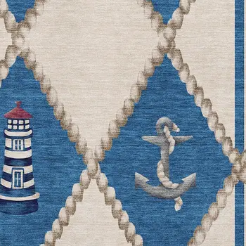 3' X 5' Ivory Blue And Red Nautical Washable Area Rug With UV Protection