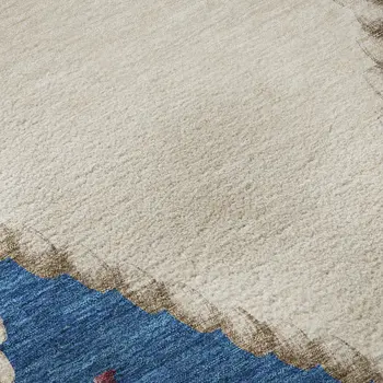 5' X 8' Ivory Blue And Red Nautical Washable Area Rug With UV Protection