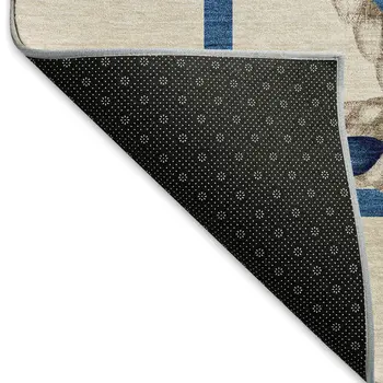 9' X 12' Ivory Blue And Red Nautical Washable Area Rug With UV Protection