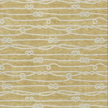 5' X 8' Gold And Ivory Nautical Washable Area Rug With UV Protection