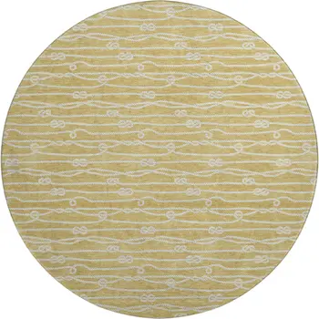 8' Gold And Ivory Nautical Washable Round Rug With UV Protection