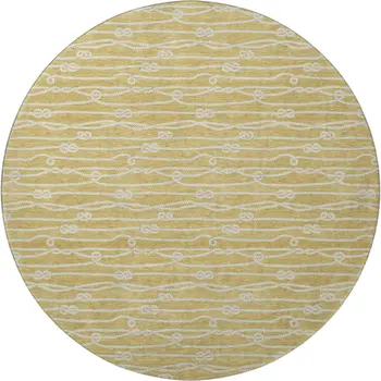8' Gold And Ivory Nautical Washable Round Rug With UV Protection