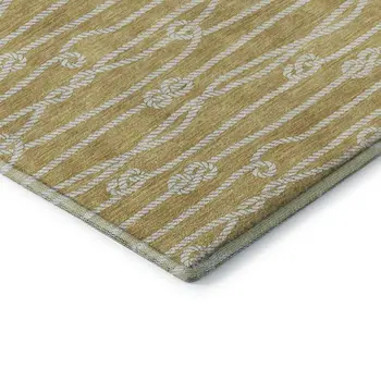 8' X 10' Gold And Ivory Nautical Washable Area Rug With UV Protection
