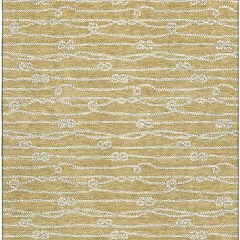 8' X 10' Gold And Ivory Nautical Washable Area Rug With UV Protection