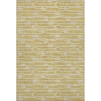 10' X 14' Gold And Ivory Nautical Washable Area Rug With UV Protection