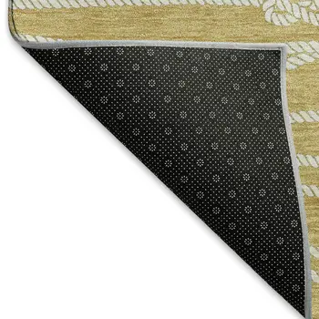 10' X 14' Gold And Ivory Nautical Washable Area Rug With UV Protection