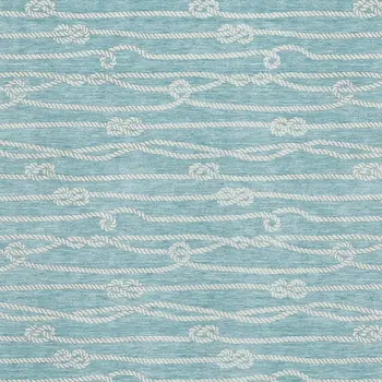 3' X 5' Teal Blue And Ivory Nautical Washable Area Rug With UV Protection