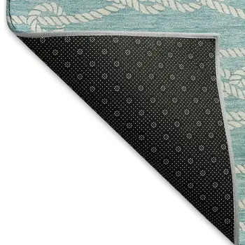 8' X 10' Teal Blue And Ivory Nautical Washable Area Rug With UV Protection