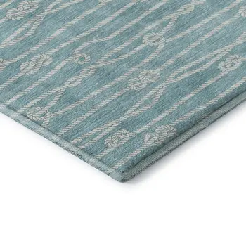 10' X 14' Teal Blue And Ivory Nautical Washable Area Rug With UV Protection