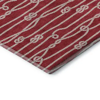 3' X 5' Red And Ivory Nautical Washable Area Rug With UV Protection