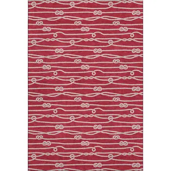 5' X 8' Red And Ivory Nautical Washable Area Rug With UV Protection