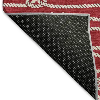 5' X 8' Red And Ivory Nautical Washable Area Rug With UV Protection