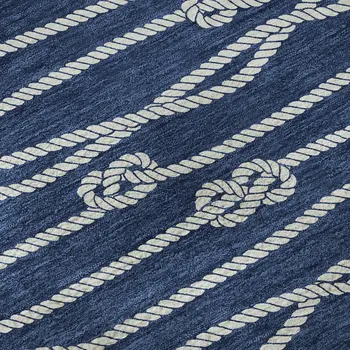 3' X 5' Navy Blue And Ivory Nautical Washable Area Rug With UV Protection