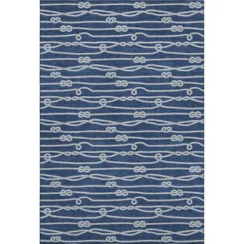 5' X 8' Navy Blue And Ivory Nautical Washable Area Rug With UV Protection