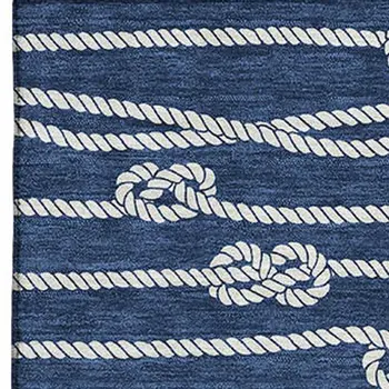 9' X 12' Navy Blue And Ivory Nautical Washable Area Rug With UV Protection