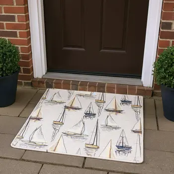 3' X 5' Ivory Gold And Black Nautical Washable Area Rug With UV Protection