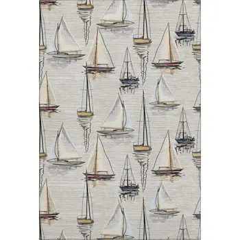 3' X 5' Ivory Gold And Black Nautical Washable Area Rug With UV Protection