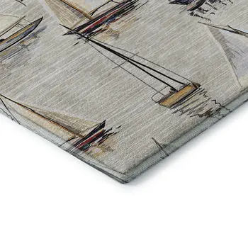 3' X 5' Ivory Gold And Black Nautical Washable Area Rug With UV Protection
